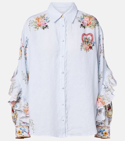 Floral ruffled linen shirt