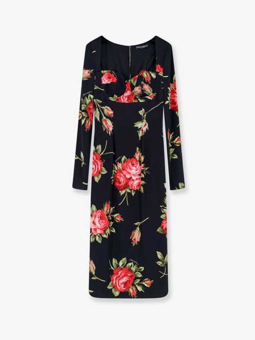Floral Print Viscose Dress — Black