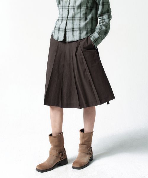 Low Cotton Pleated Skirt BROWN