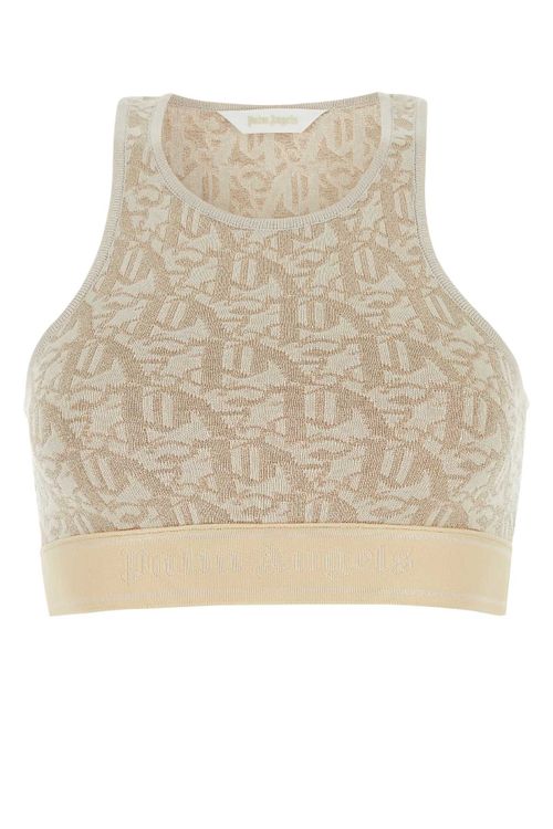 Embroidered Viscose Blend Tank Top — Beige