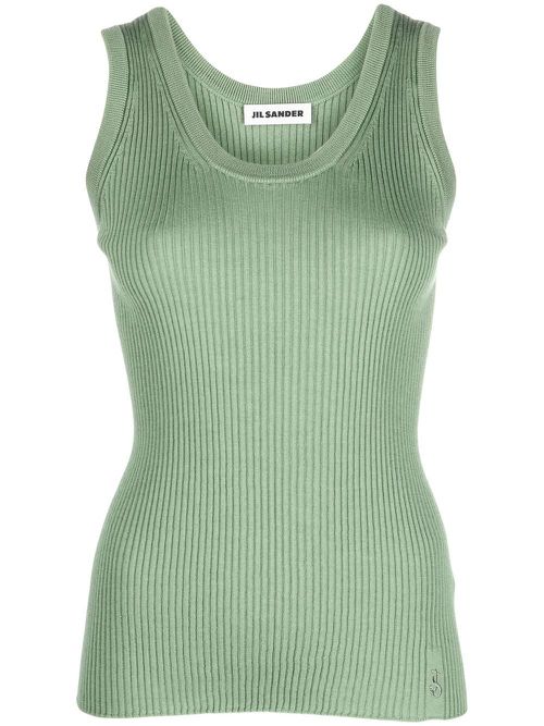 Logo-embroidered ribbed top - Green