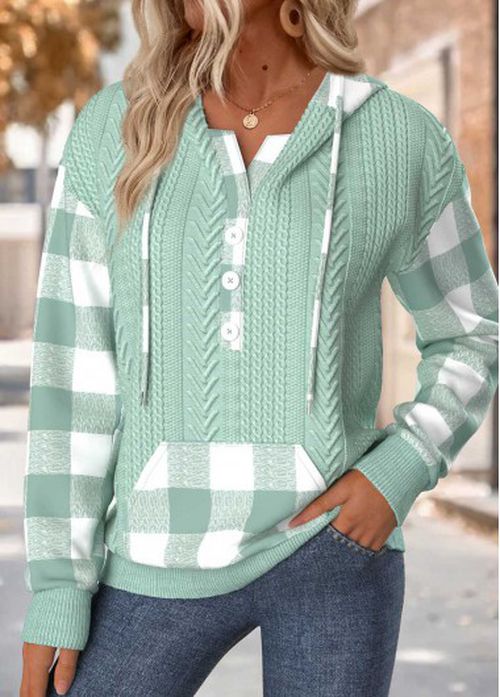 Modlily Light Camel Tummy Coverage Plaid Long Sleeve Hoodie