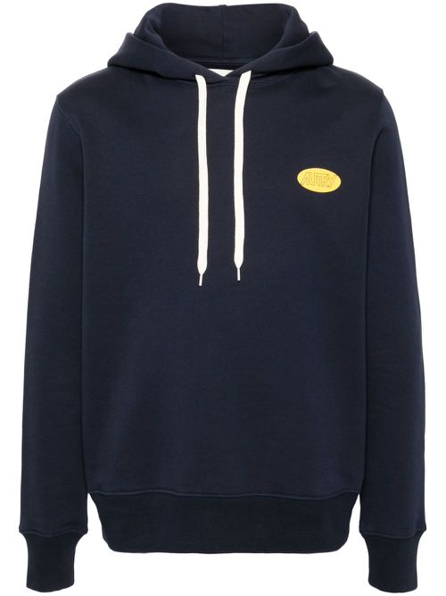 Logo-print cotton hoodie - Blue