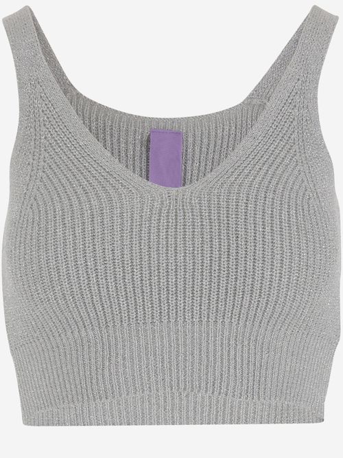 Grey Ribbed-knit Tank Top