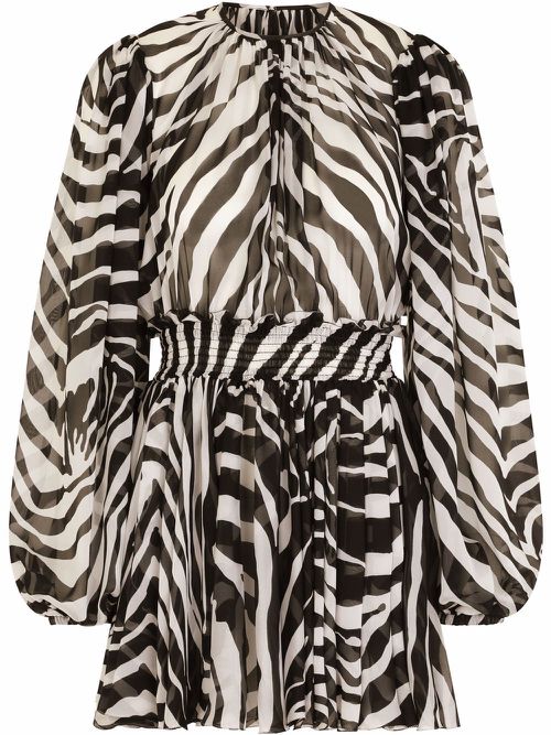 Zebra-print puff-sleeve mini dress - Black