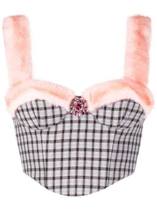 Crystal-embellished faux-fur trim bustier - Purple