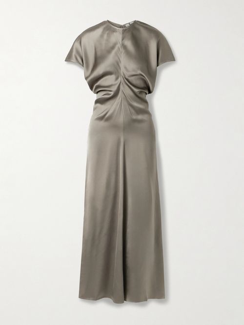 Draped Satin Maxi Dress - Brown