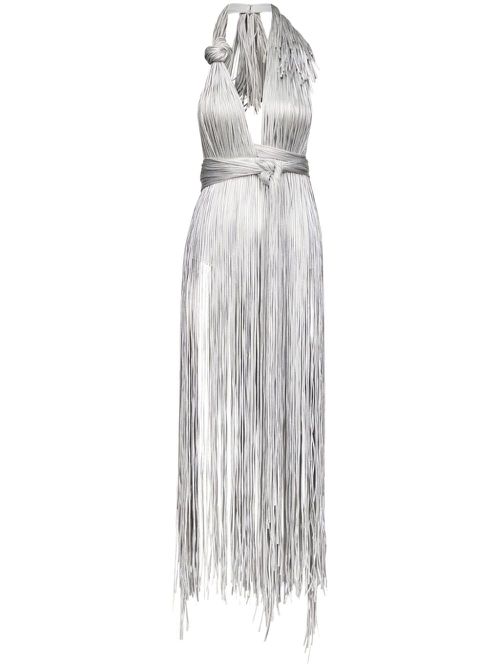 Metallic fringed halter minidress - Silver