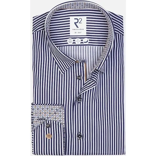 Men's R2 Hidden Button Down Navy Stripe Shirt - Navy/Multi