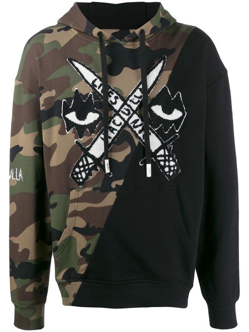 Printed cotton hoodie - Black