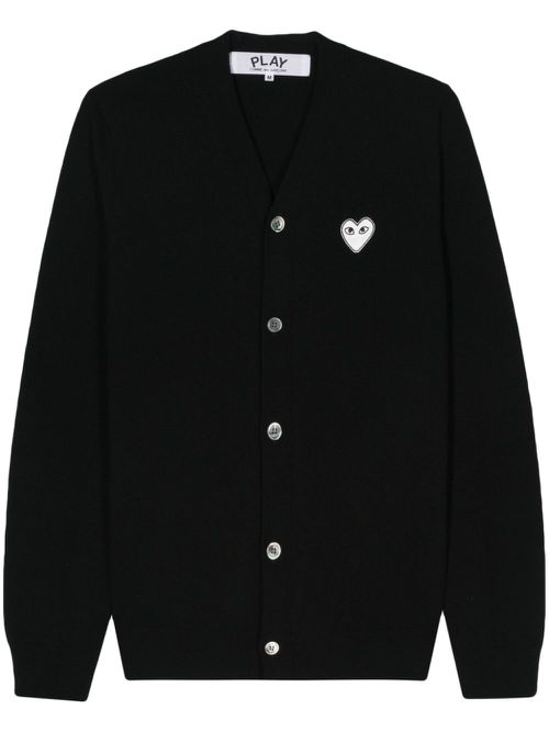 Heart-patch wool cardigan - Black