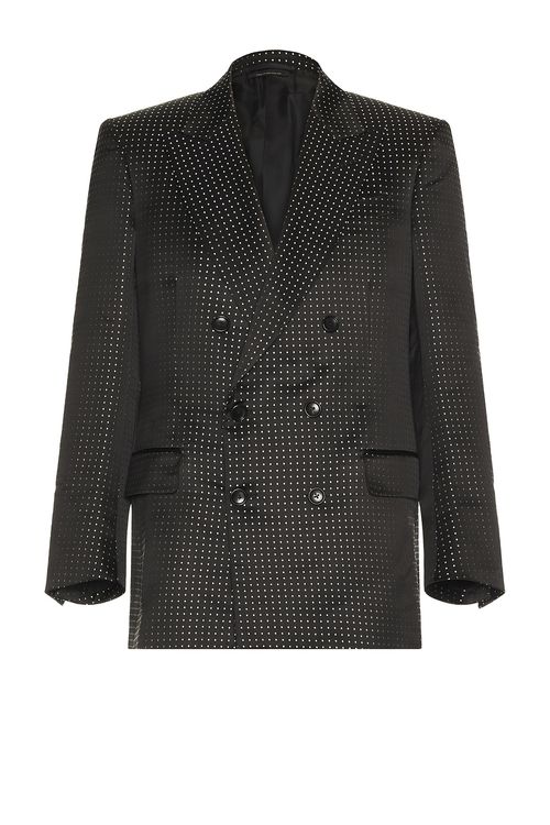 TOM FORD Click Image To Zoom Duchesse Polka Dot Jacquard Double Breasted Jacket in Black & Ivory - Black. 50 also