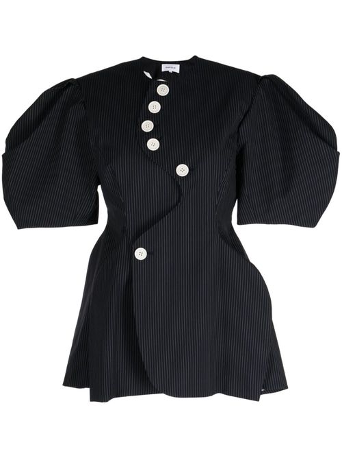 Pinstripe short-sleeve blouse - Blue