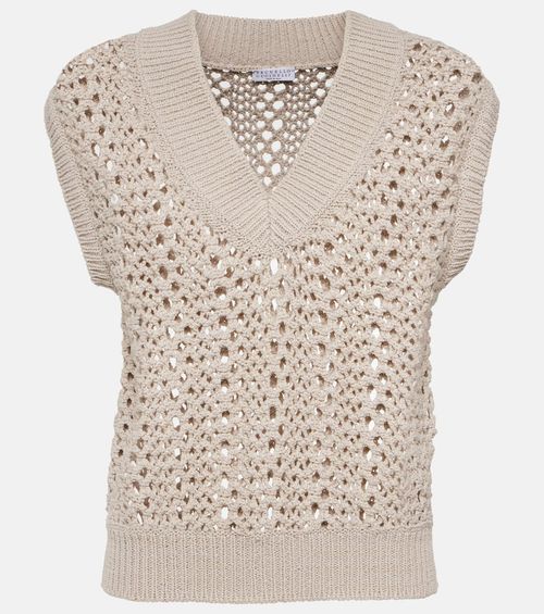 Open-knit cotton-blend sweater vest
