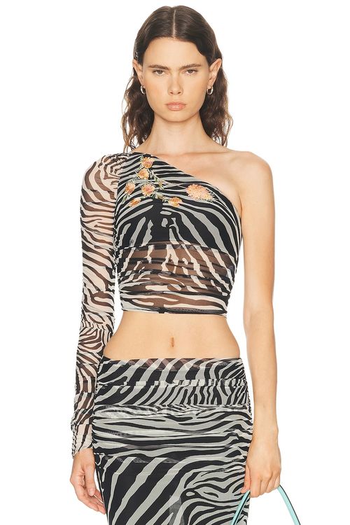 Blumarine One Shoulder Top in Natural White & Black - Black,White. 36 also