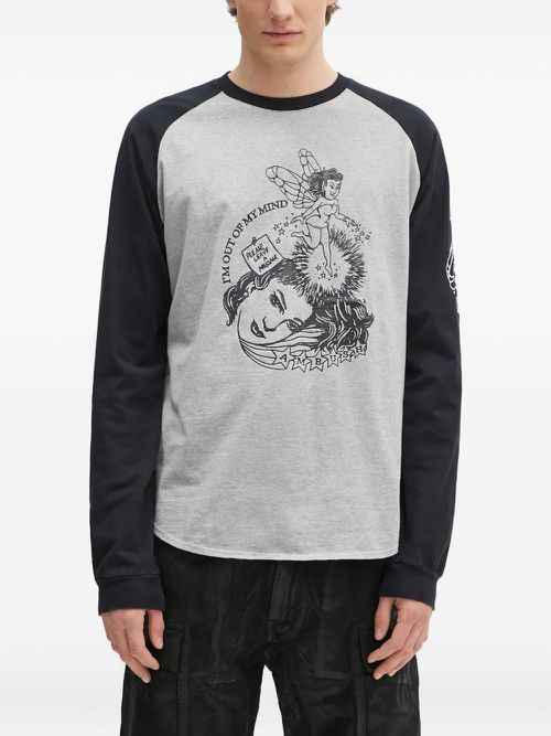 Graphic-print raglan-sleeve T-shirt - Grey