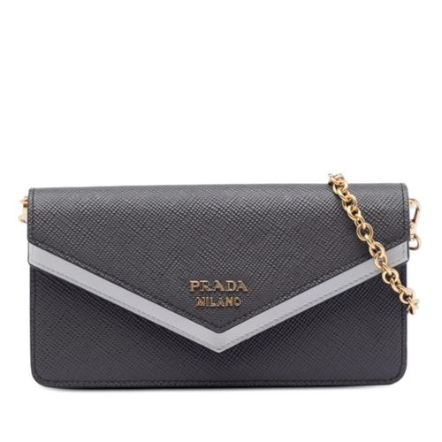 Pre-owned Bicolor Saffiano Lux Envelope Double Flap Wallet on Chain KQCPR0NXDUC0C4VR
