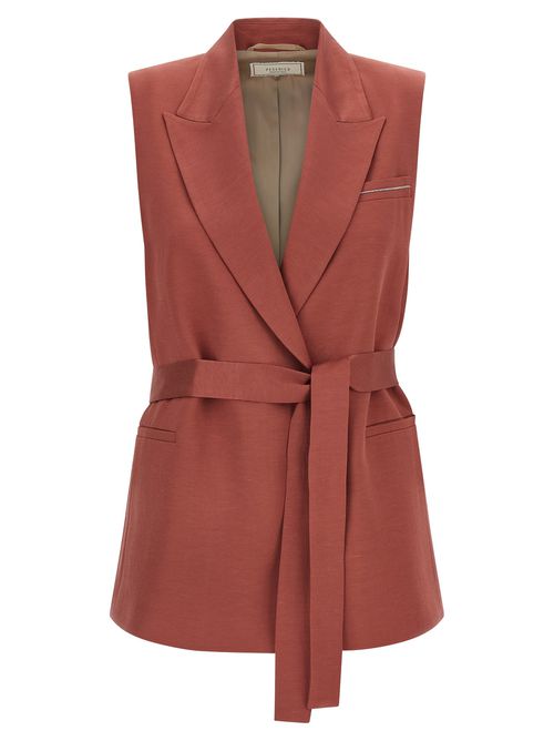 Linen Viscose Vest Gilet Red