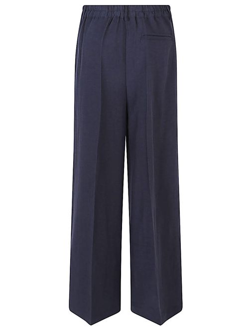 Blue Linen Blend Wide-leg Trousers
