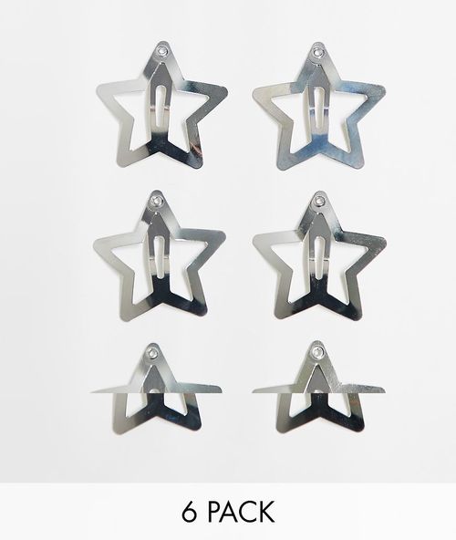 6 pack star hair clips in silver