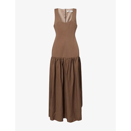 Womens Dropped Waist Cotton and Linen-Blend Maxi Dress