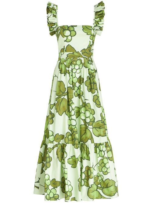 Ruffled graphic-print dress - Green