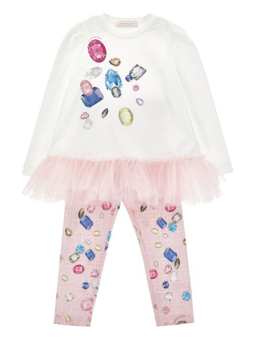 Jewel-print top and leggings set - White