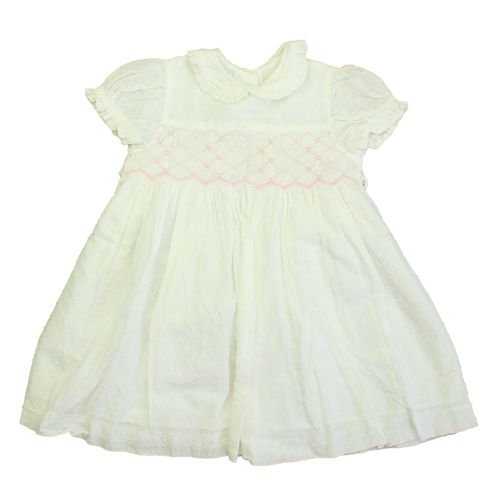 Girls White Pink Smocked Dress