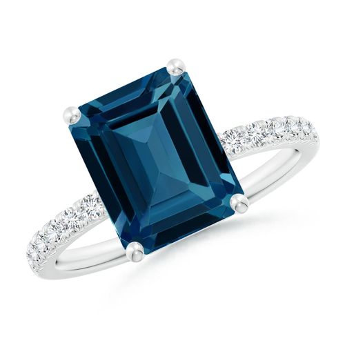 Angara 4.0 Carats Emerald-Cut London Blue Topaz Engagement Ring with Diamonds in Platinum