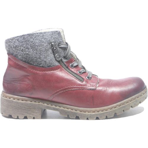 RIEKER Womens Red Leather Ankle Boots Comfort Lace-Up Casual Footwear
