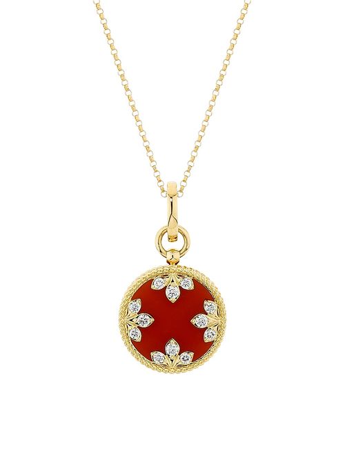 Women's Venetian Medallion 18K Yellow Gold, Red Agate & 0.29 TCW Diamond Necklace - Yellow Gold