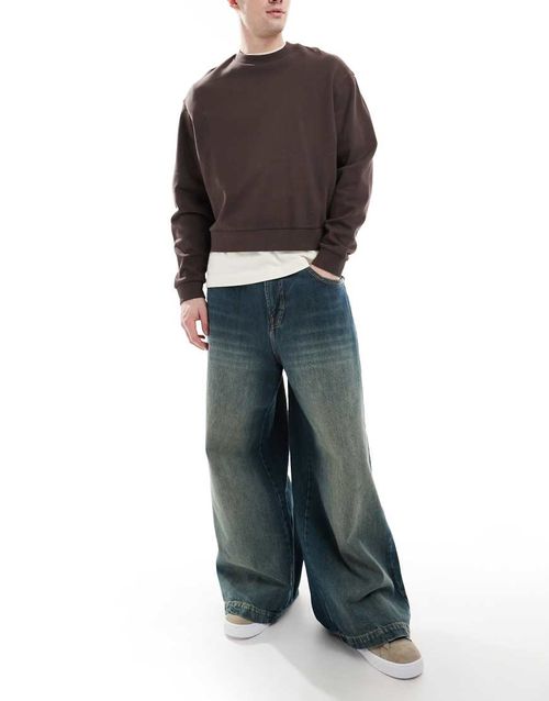Bershka mega baggy jeans in blue wash