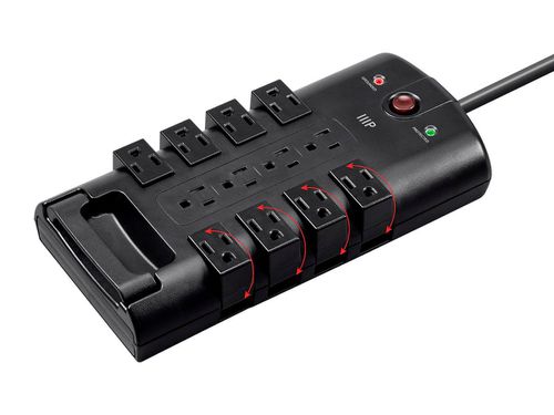 12 Outlet Rotating Power Strip Surge Protector Block 10ft Cord, 4320 Joules, Clamping Voltage 330V