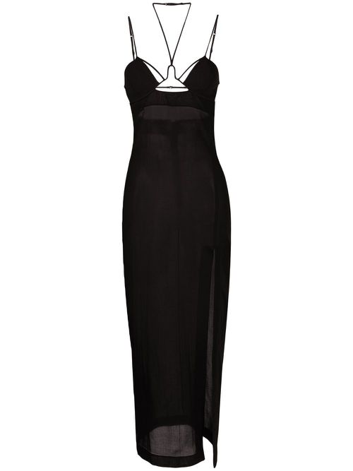 Cut-out semi-sheer midi dress - Black