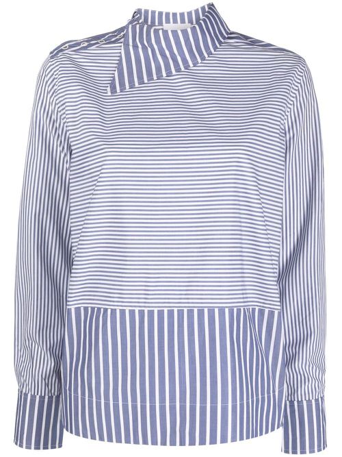 Asymmetric-collar striped shirt - Blue