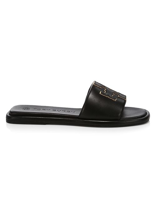 Women's Double-T Monogram Padded Leather Slide Sandals - Perfect Black