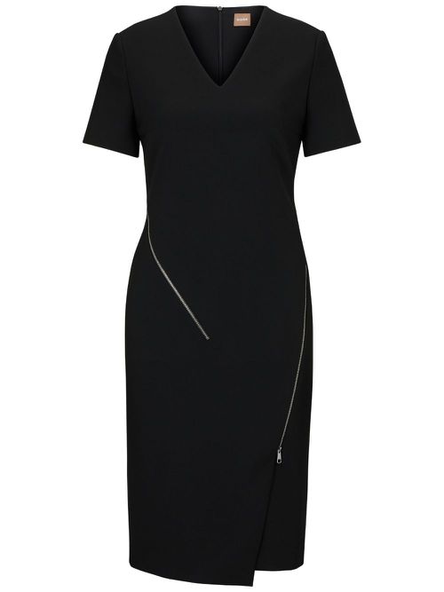 V-neck zip-detail dress - Black