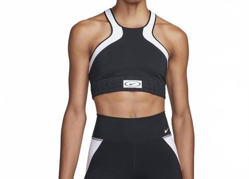 Women's High Neck Medium Support Sports Bra In Black/white