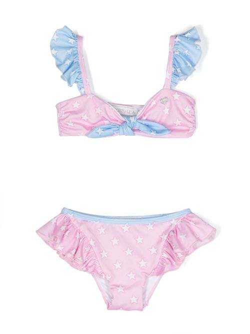 Star-print ruffled bikini set - Pink