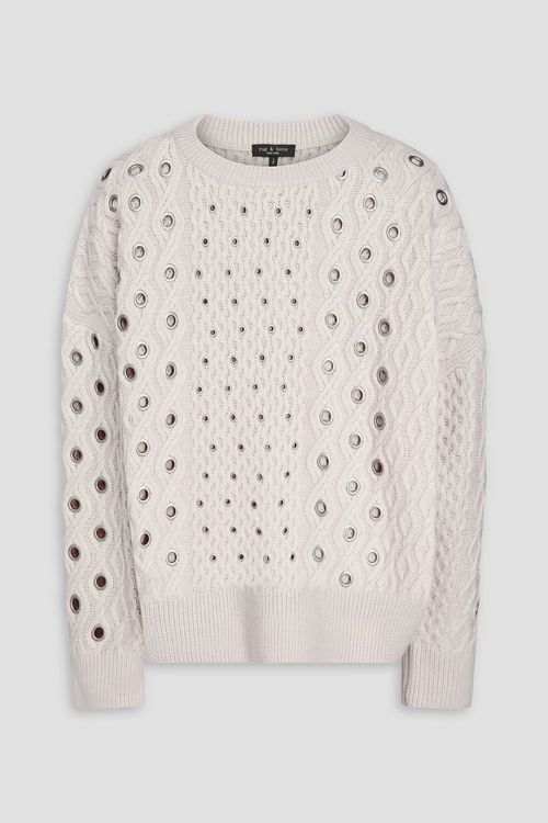 Kat eyelet-embellished cable-knit merino wool sweater - White - XXS