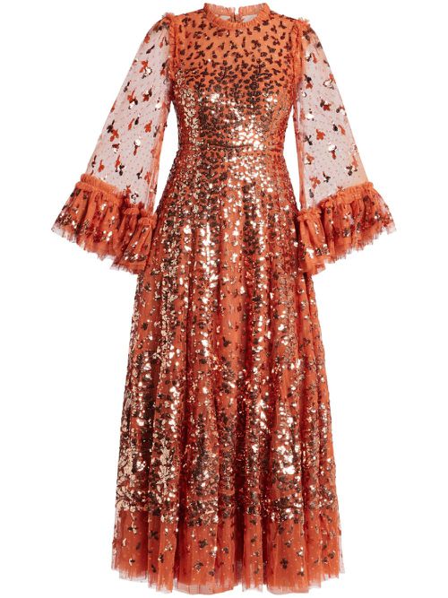 All-over sequin embellished dress - Orange