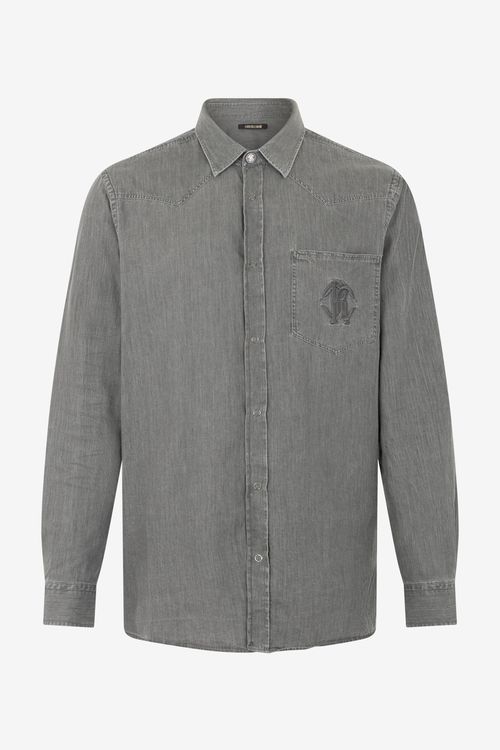 Grey Cotton Shirt With Embroidered Logo
