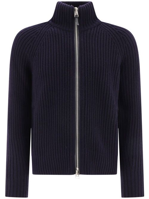 Ribbed-knit zip-up cardigan - Blue