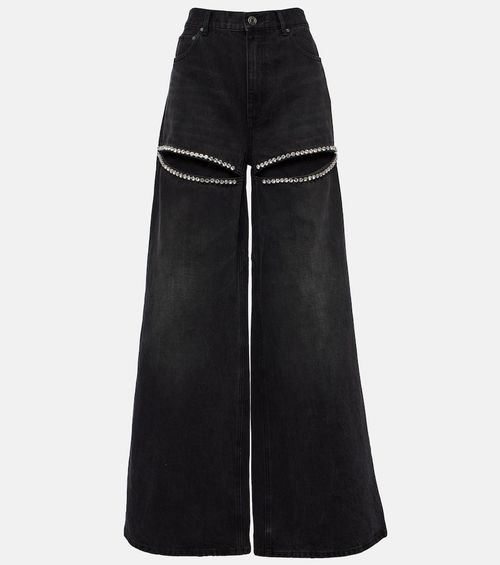 Crystal-embellished wide-leg jeans