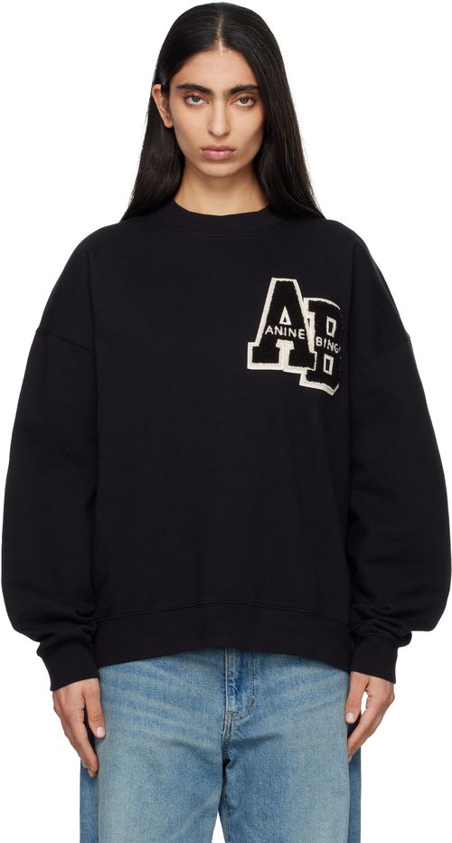 Black Miles Oversized Letterman Sweatshirt