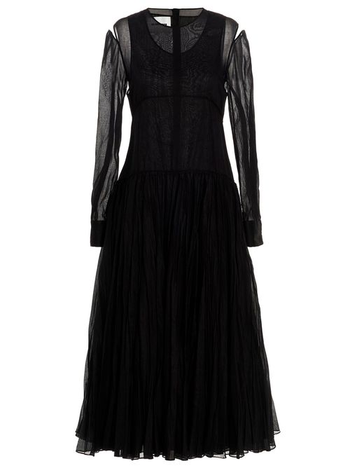Pleated Chiffon Dress — Black