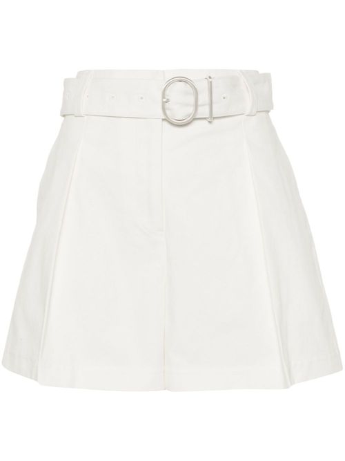 Pleat-detail belted cotton shorts - White