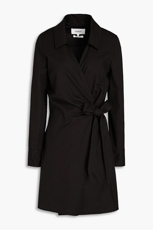 Olga ruched cotton-blend canvas mini wrap dress