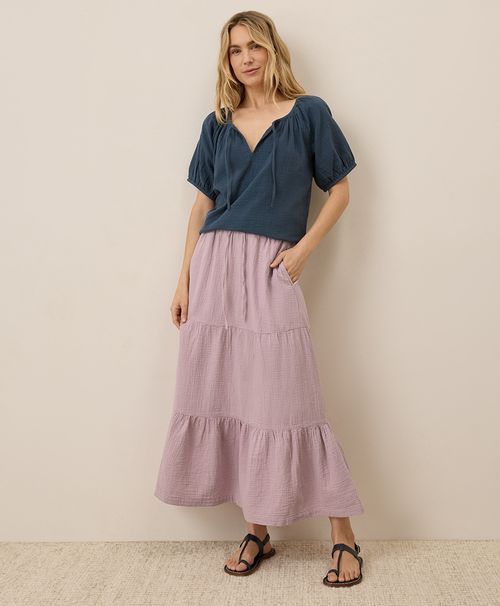 Women's Lavender Haze Coastal Double Gauze Tiered Maxi Skirt