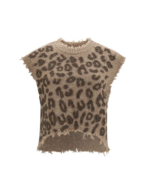 Distressed Leopard Cashmere Tank Top — Brown